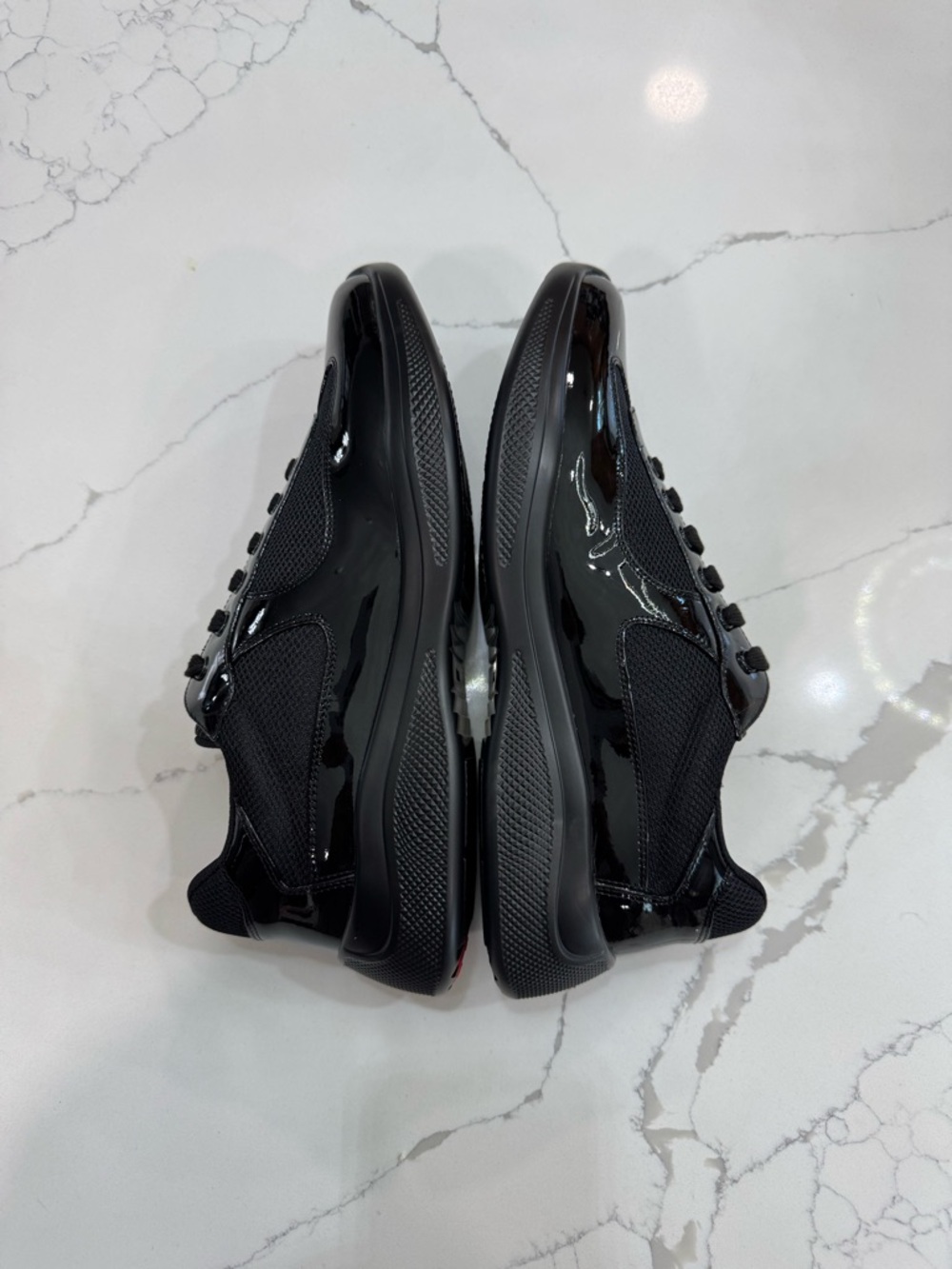 PRADA Men's Black Patent Leather Mesh
Lace Up Sneakers Casual Comfort - Picture 3 of 6